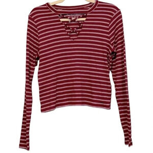 Hollister Ribbed‎ Striped Long Sleeve Crop Stretchy V-Neck Top